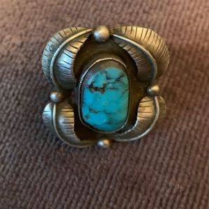 Navajo Old Hand Constructed Ring Smoky Bisbee Sz 8
